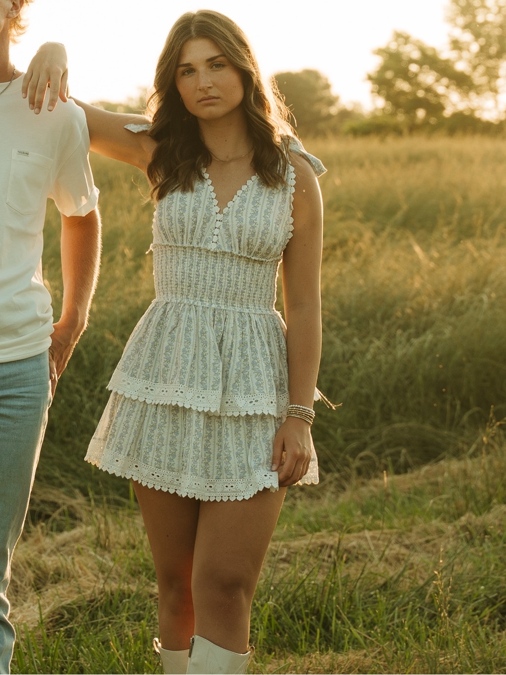Blue Floral Tie-Shoulder Mini Dress